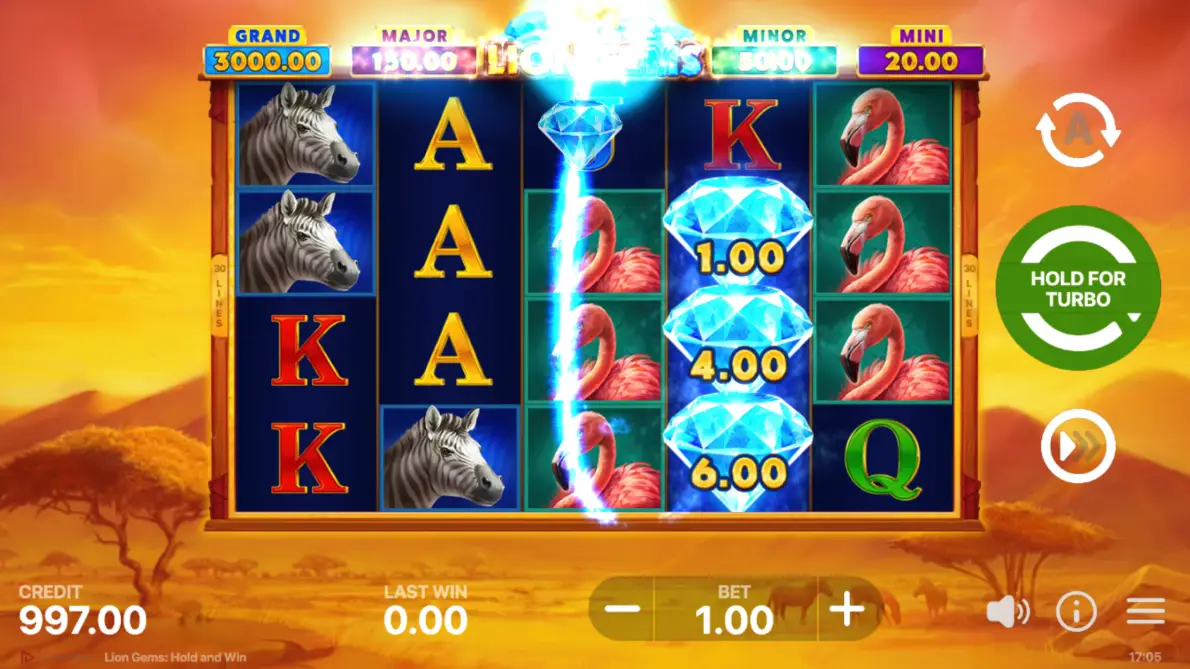 Play Lion Gems Hold and Win slot for real money