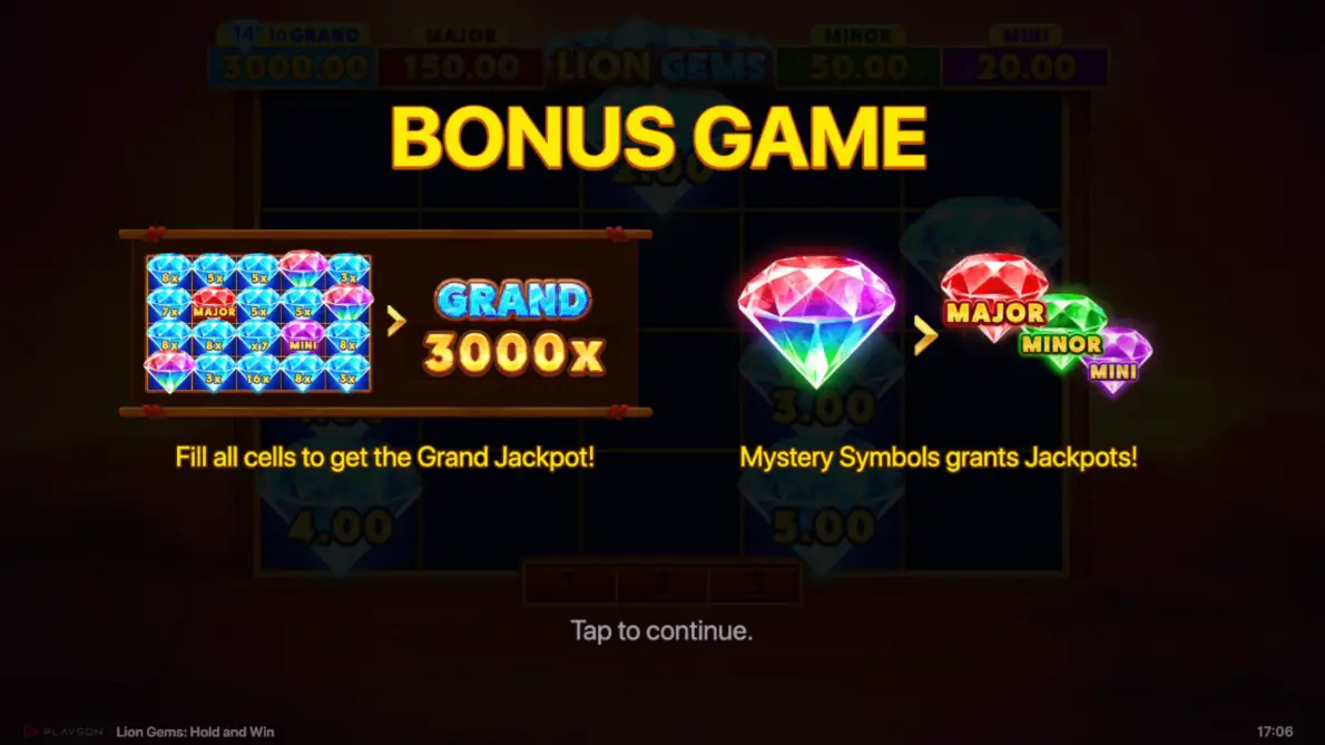 Lion Gems Hold and Win slot from Playson