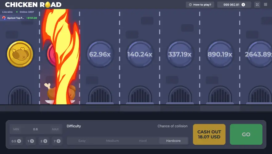 Chicken Road crash game by InOut Games