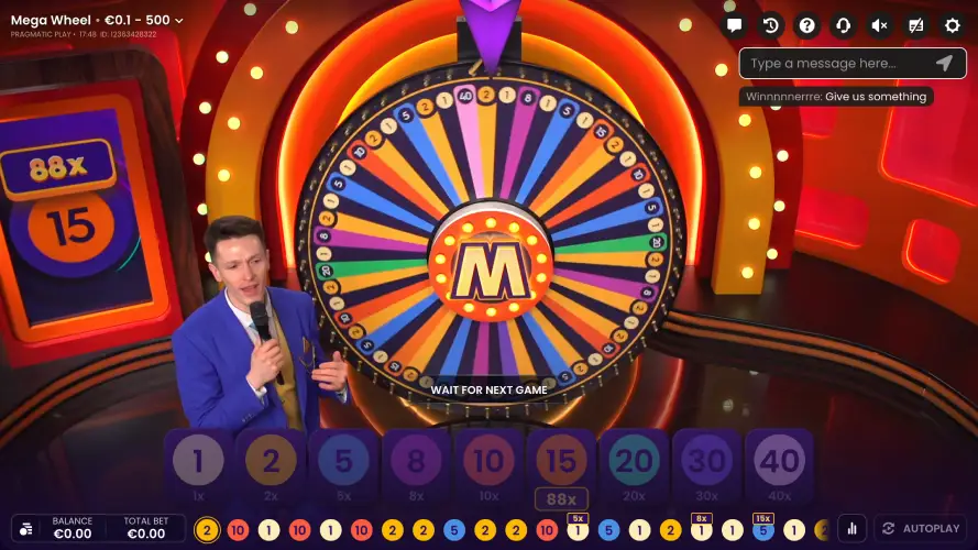 Mega Wheel game from Pragmatic Play at Live Casino