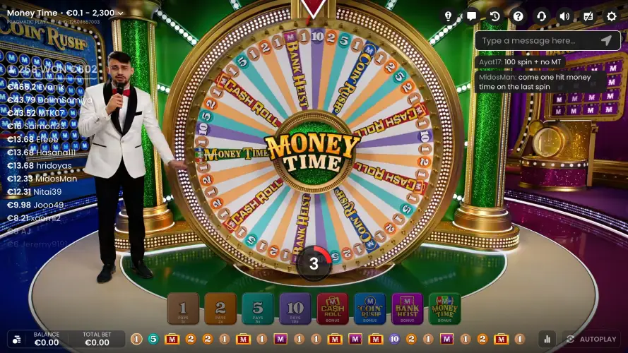 Play with a live dealer in Money Time (Pragmatic Play)