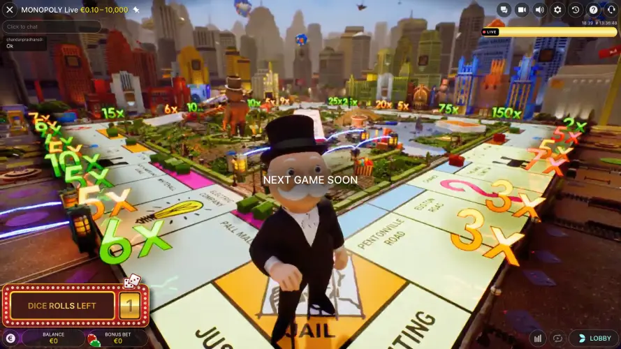 Play Monopoly Live with a live dealer