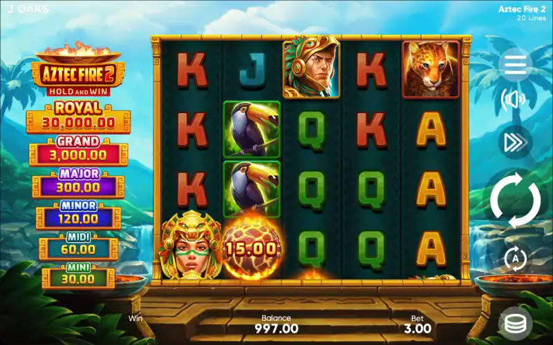 Aztec Fire 2 slot from 3 Oaks Gaming for real money