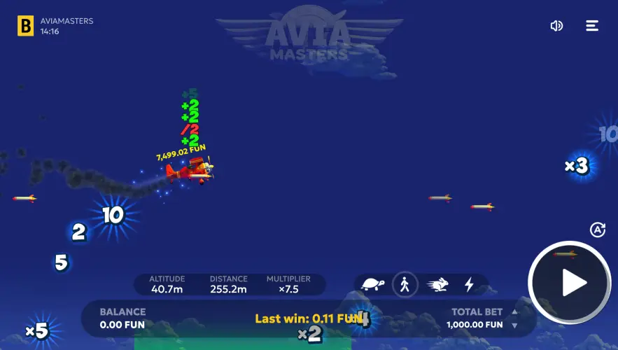 Aviamasters crash game from BGaming for real money