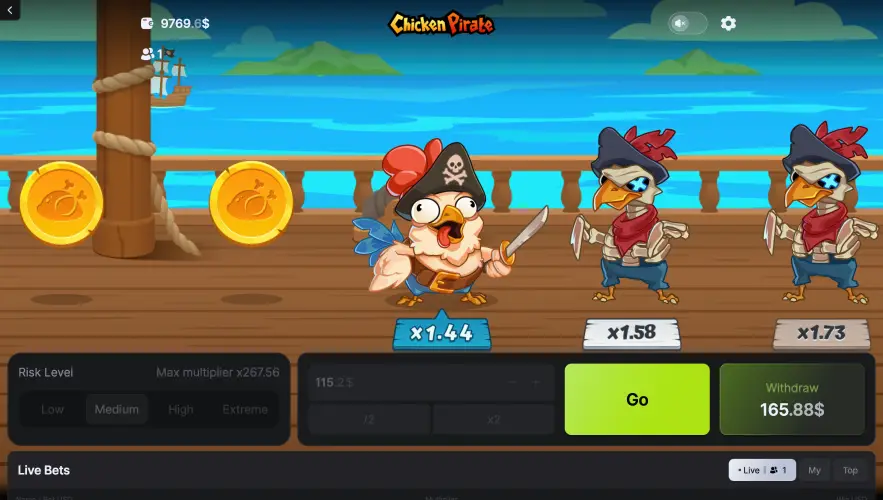 Crash game Chicken Pirate from 100HP