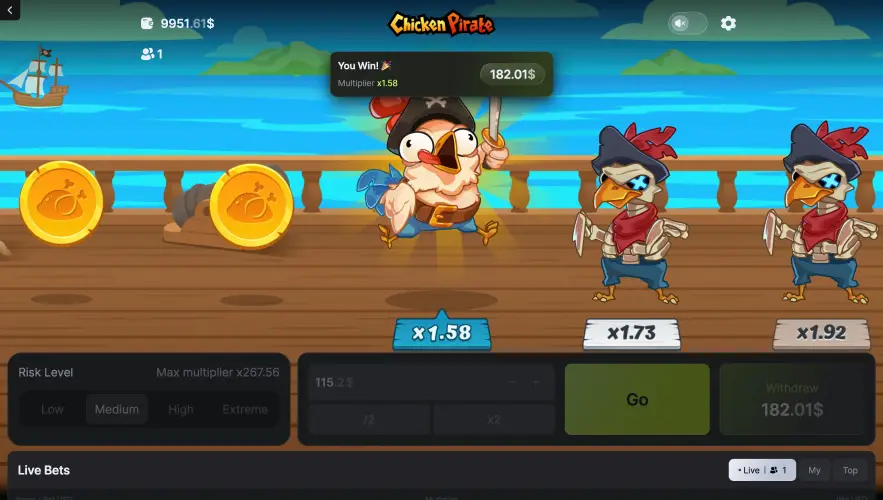 Play the Chicken Pirate demo crash game for free