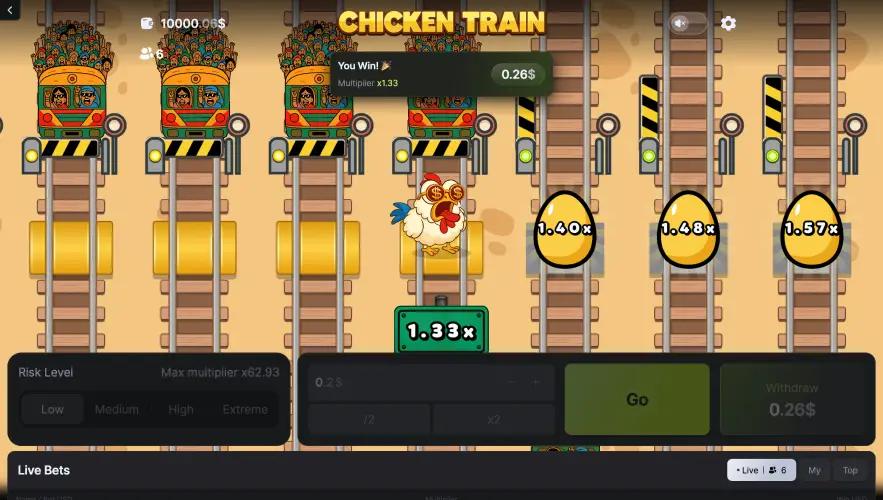 Play the Chicken Train demo crash game for free